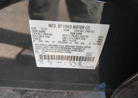 2022 Ford Edge Se z USA, uszkodzony, nr VIN 2FMPK4G90NBA19296